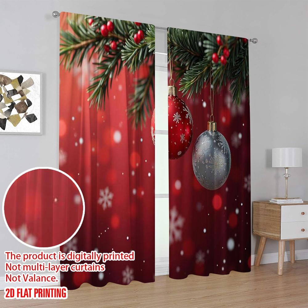 2pcs 2D Flat Printing Christmas Drapes Snowflake Christmas Machine Washable Polyester Without Electricity Holiday Decorations