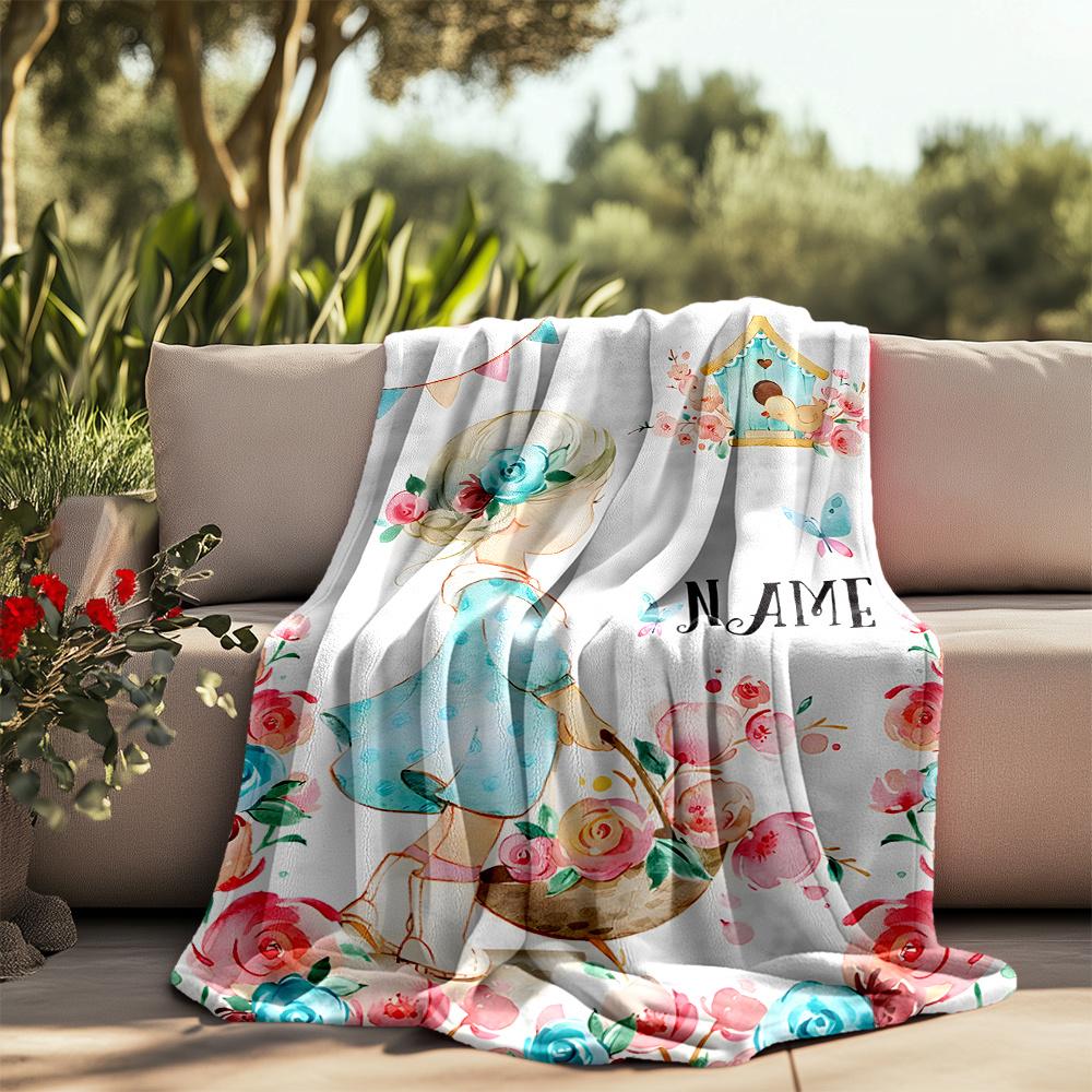 Garden Party With Flowers And Butterflies Flannel Outdoor Blanket Gift Blanket Comfortable And Soft Lightweight And Portable Suitable For All Seasons