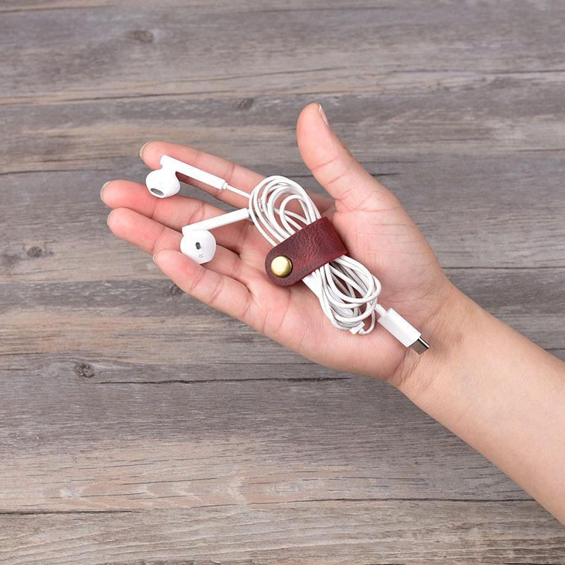 Earphone Wire Organizer Genuine Leather Cable Winder Holder Cord Data Line Plug Bobbin Winder Clip Wrap Wirding Thread Tool
