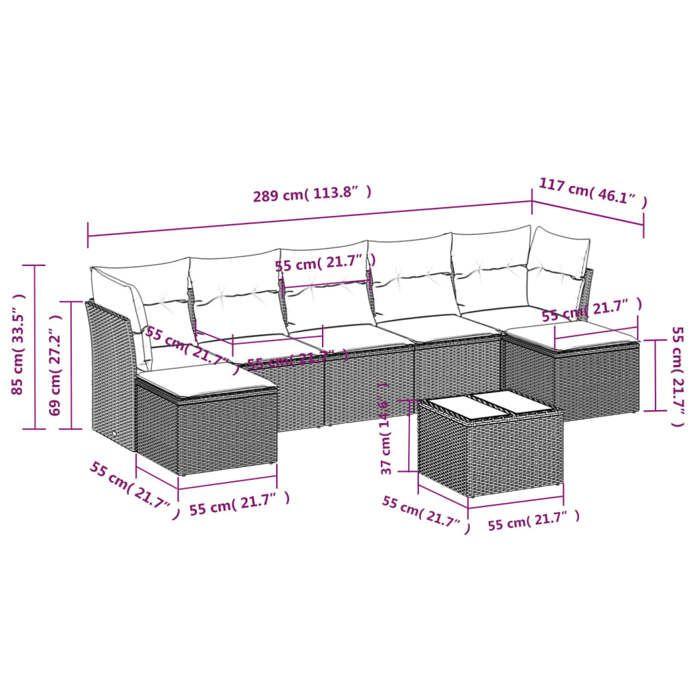 VidaXL Garden Lounge Set with Cushions 8 Pcs, Sofas with Adjustable Feet, Outdoor Furniture Set Patio Terrace, 3249881