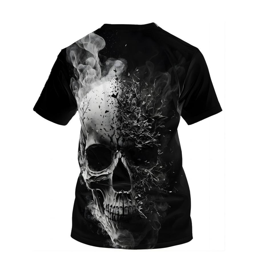 Kortärmad Sommar T-shirt i Plusstorlek Herr Outfit Svart Skalle Huvud 3d Tryck T-shirts Herr Casual Sportkläder T-shirt Manlig