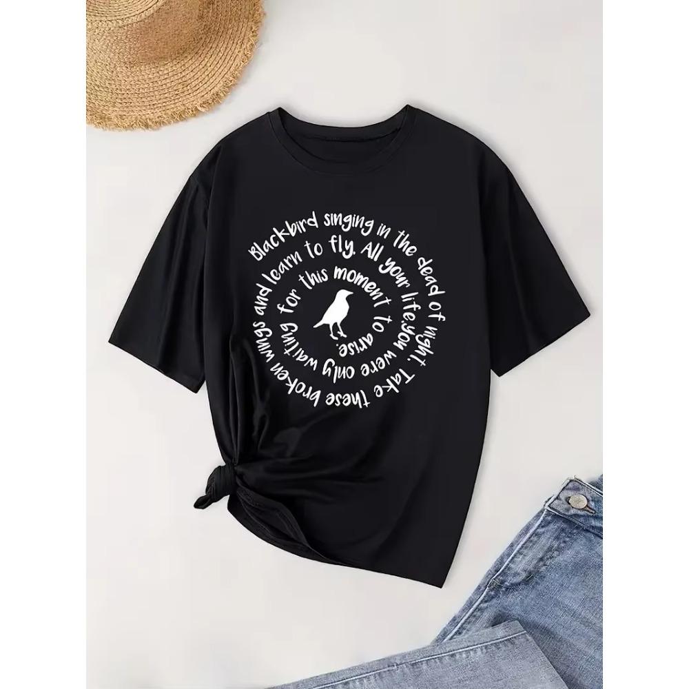 Plus Size Graphic Print T-shirt Short Sleeve Crew Neck Casual Top For Summer & Spring Women's Plus Size Clothing