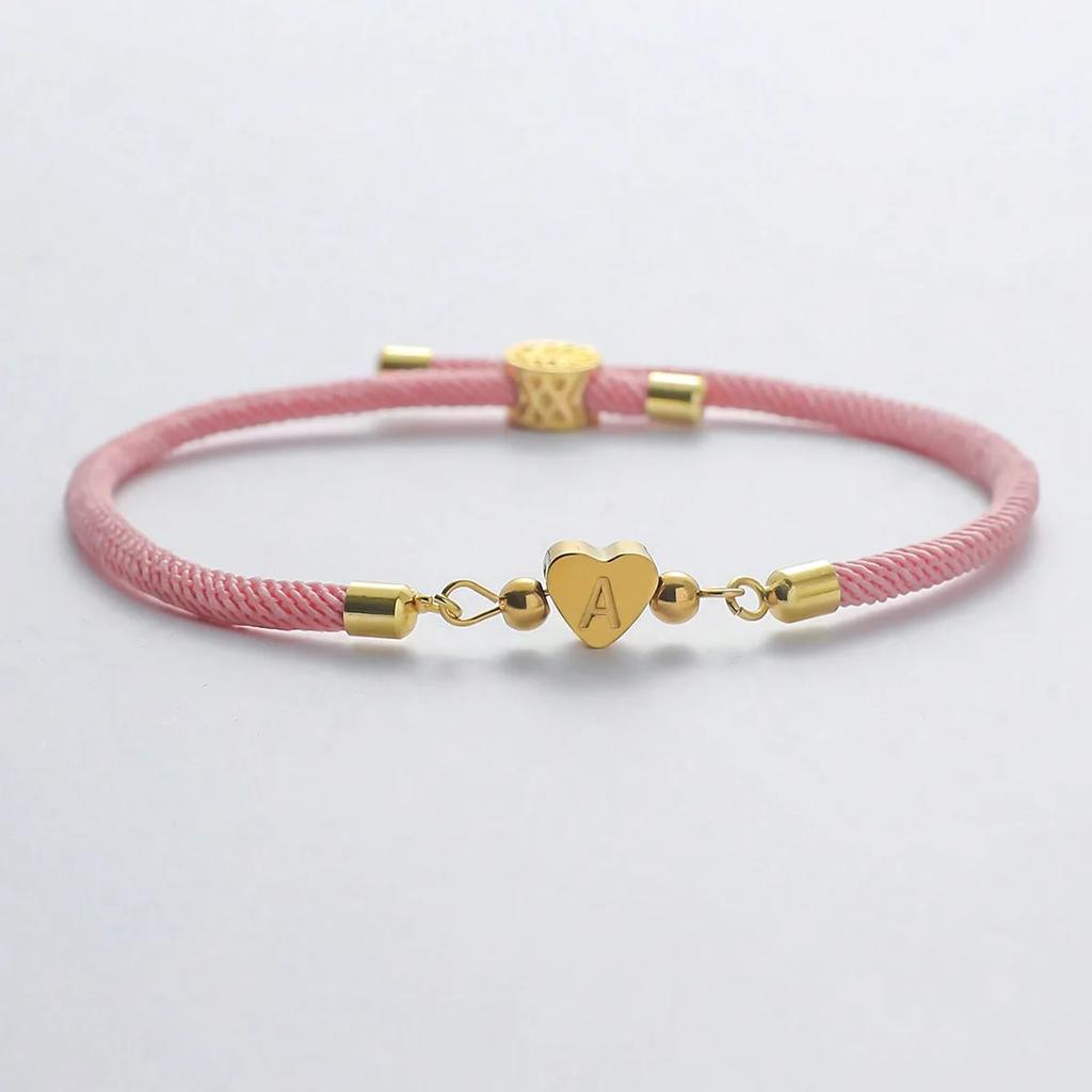 Bracciale Classico con Iniziale a Cuore A-Z, Semplice Braccialetto Regolabile con Corda Colorata per Regali di Gioielli da Donna