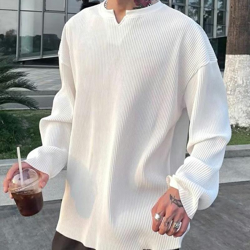 Men's Quick-Dry Striped V-Neck Long Sleeve Loose Fit Sweatshirt