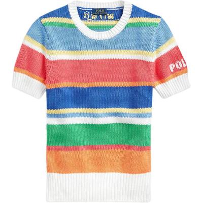 Polo Buchstabenlogo Gestreiftes Kurzarm Stricktop Damen Tops 211792406-001