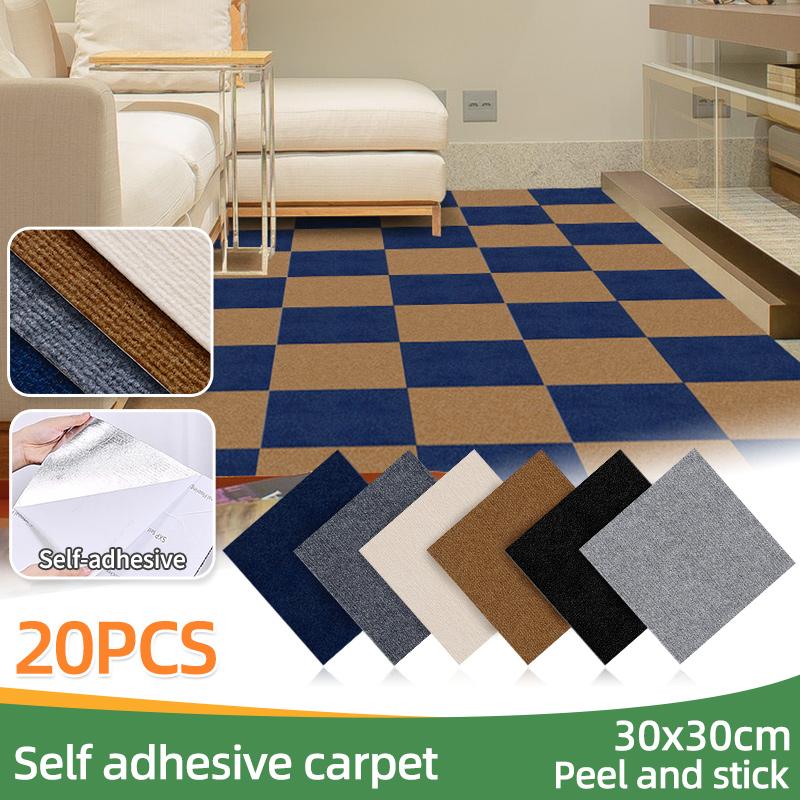 20Pcs Peel And Stick Carpet Tiles Removable Adhesive Floor Stickers DIY Indoor Home Decor Square Rug