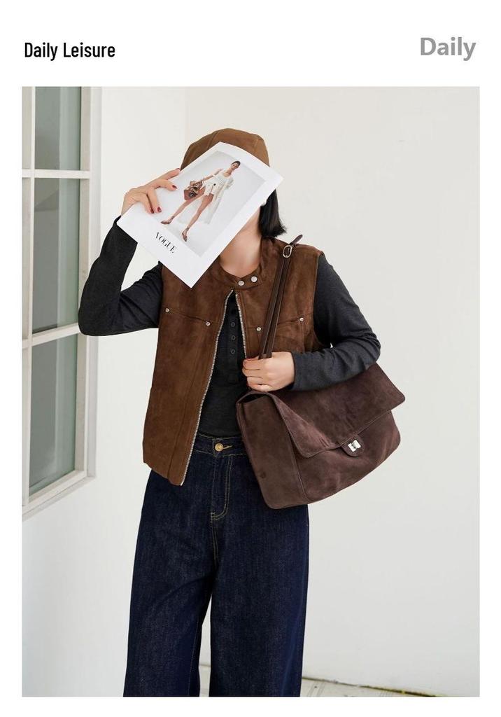 Damen Matte Rindsleder Tote - Große Crossbody Schultertasche, Echtes Leder, Vielseitig für Herbst/Winter 2026, Retro-Stil.