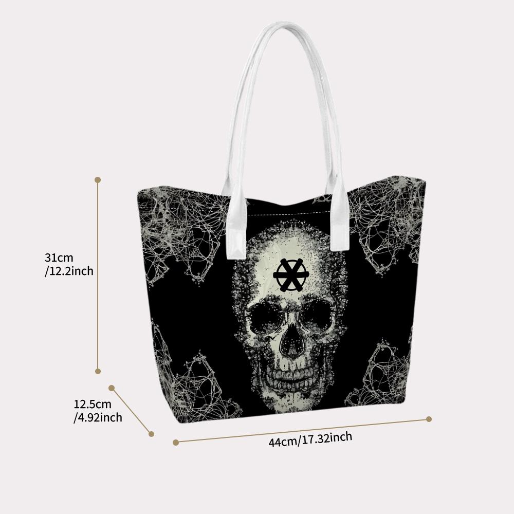 Gothic Skull Print Tote Bag Large Capacity Daily Shoulder Handbag for Casual Use