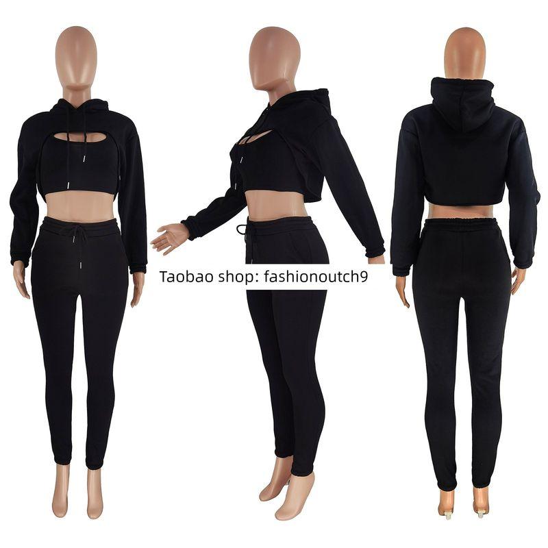 

Бархатное худи на кулиске из хлопка, комплект 2025 Black L