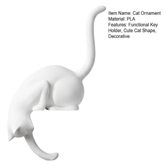 Cute Cat Key Holder 3D Printed Cat Figurine Kitty Paw Key Hanger for Wall Shelf Entryway Tabletop Decor