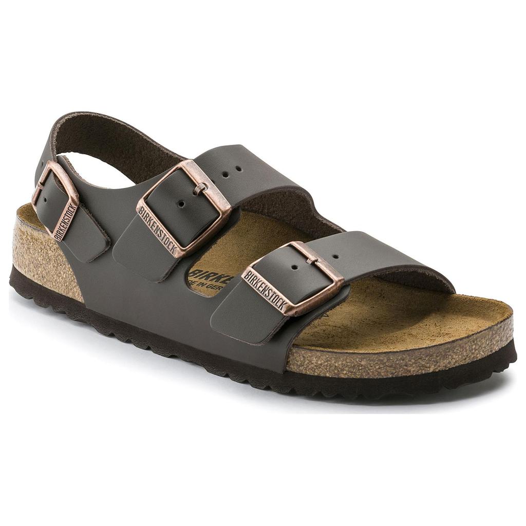 Birkenstock Milano Leather Soft Comfortable Durable Thick Sole Metal Buckle Beach Sandals Unisex Sandals Dark-Brown 0034101