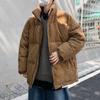 Men's Striped Cotton Winter Coat with Stand Collar and Thick Fleece, Couple's Style.