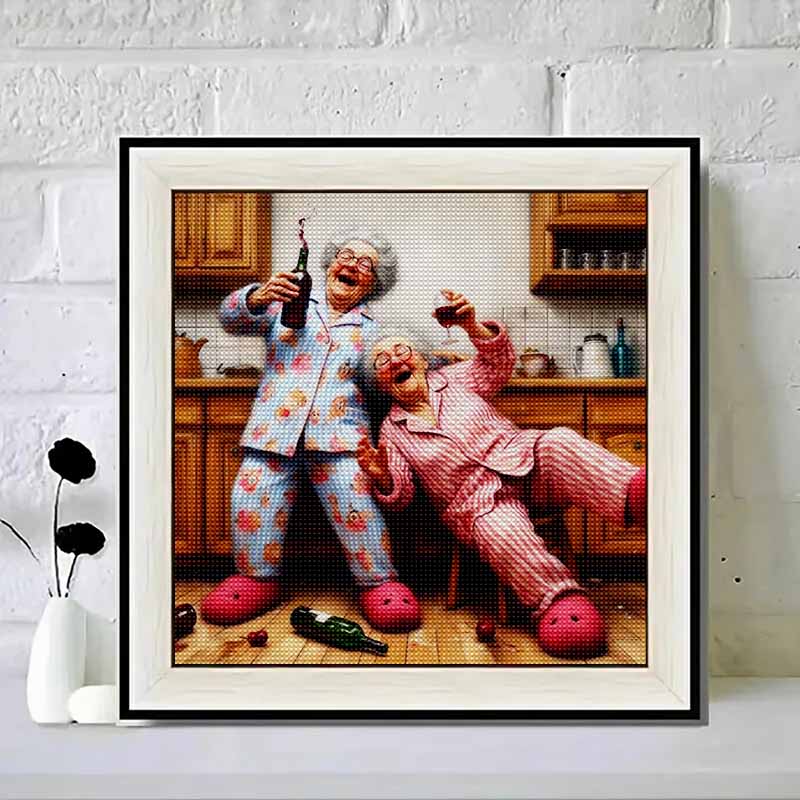 

New Arrival 5D DIY Full Circle Diamond Painting Drinking Grandma Embroidery Cross Stitch Home Decor Gift 20x20cm