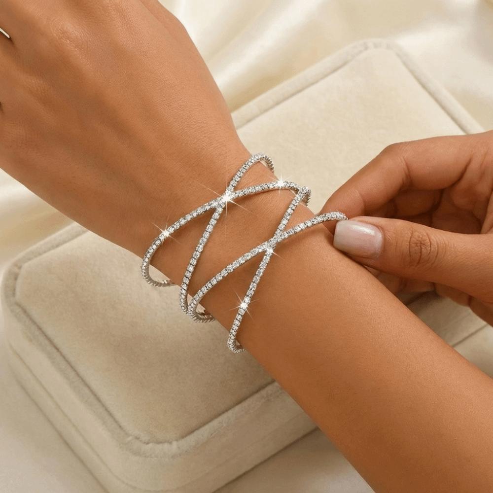 Minimalist Rhinestone Cuff Bracelet Silver-plated Charm Bracelet  Special Occasion