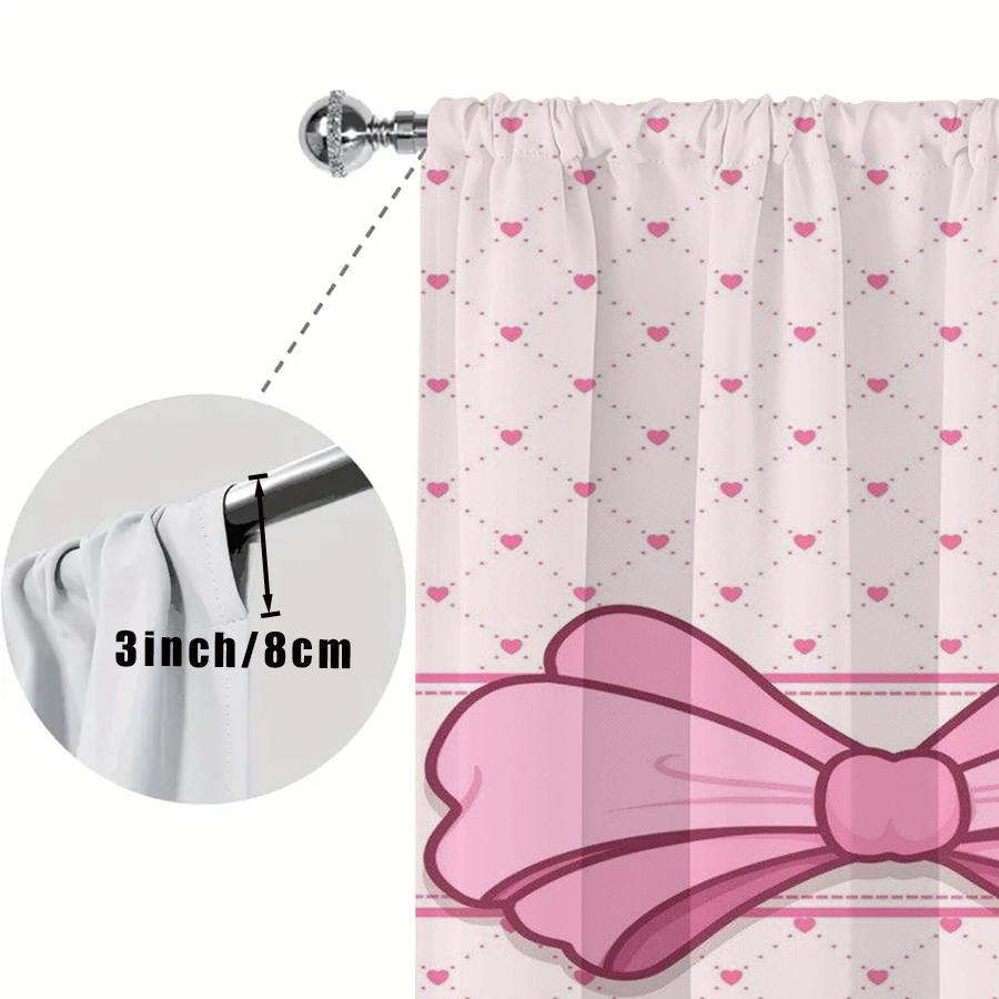 2 Pack Cute Pink Bow and Heart Curtains, Flat Print, Light Filtering Fabric, Bedroom Living Room Window Decor, Valentine's Day