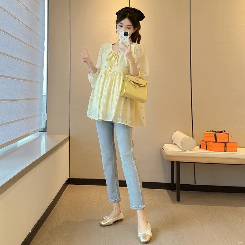 

Spring/Autumn V-Neck Maternity Fashion: Korean Style Long Sleeve Doll Shirt XL жёлтый