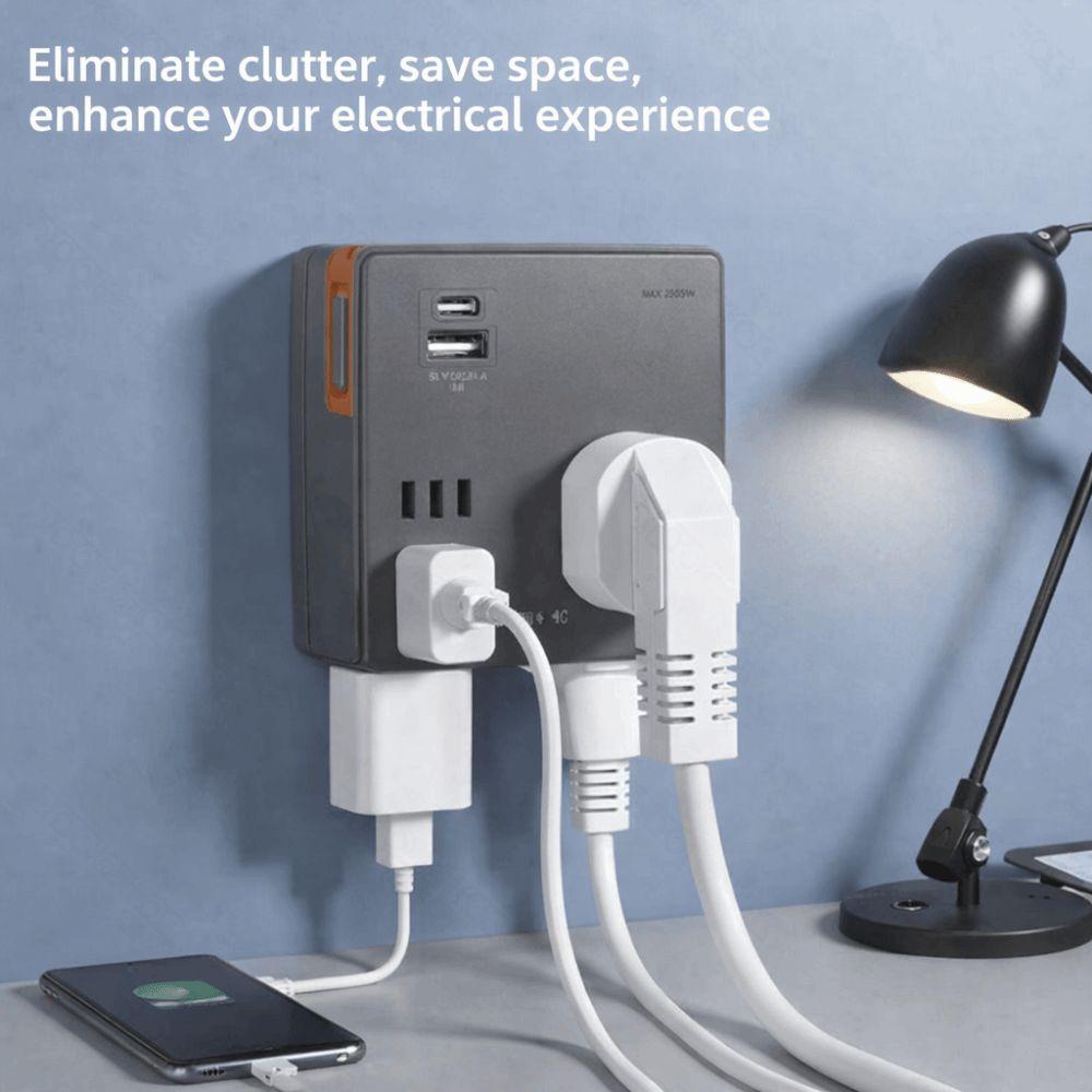 Compact Size Flat Plug Power Strip Widely Outlets USB C Ports Power Expander Space Saving Socket Extender Multi Device Charging