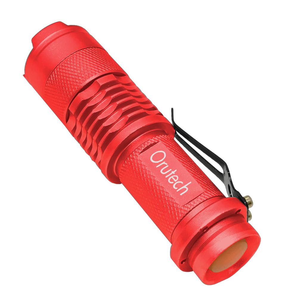Orutech LED Handheld Flashlight Mini Flashlight with CREE and Zoom Focus Set of Red Ultra-Compact (Portable Ultra-Bright Chips, Waterproof, Function)