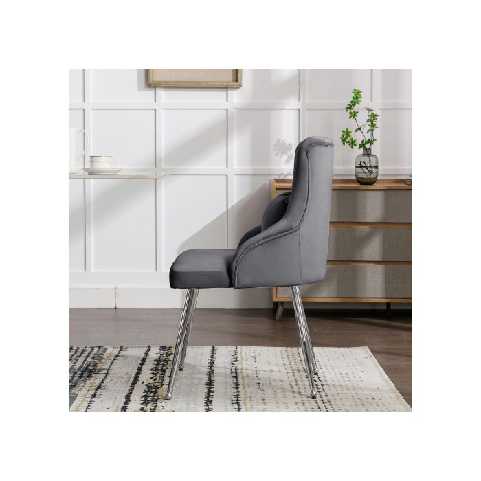 Chaise de salle à manger avec boutons, Chaise de salon moderne, Chaise de salon de chambre avec coussin lombaire, Gris