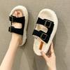 Women's Slippers Fur Plush Platform Wear Non-slip Slippers Casual Fashion Pin Buckle Roman Flip-flops Winter New Style