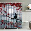 Whimsical Cat Moonlit Night Shower Curtain: Red Maple Leaves And Blue Sky Pattern Decor For Bathroom Home Decoration In Modern D