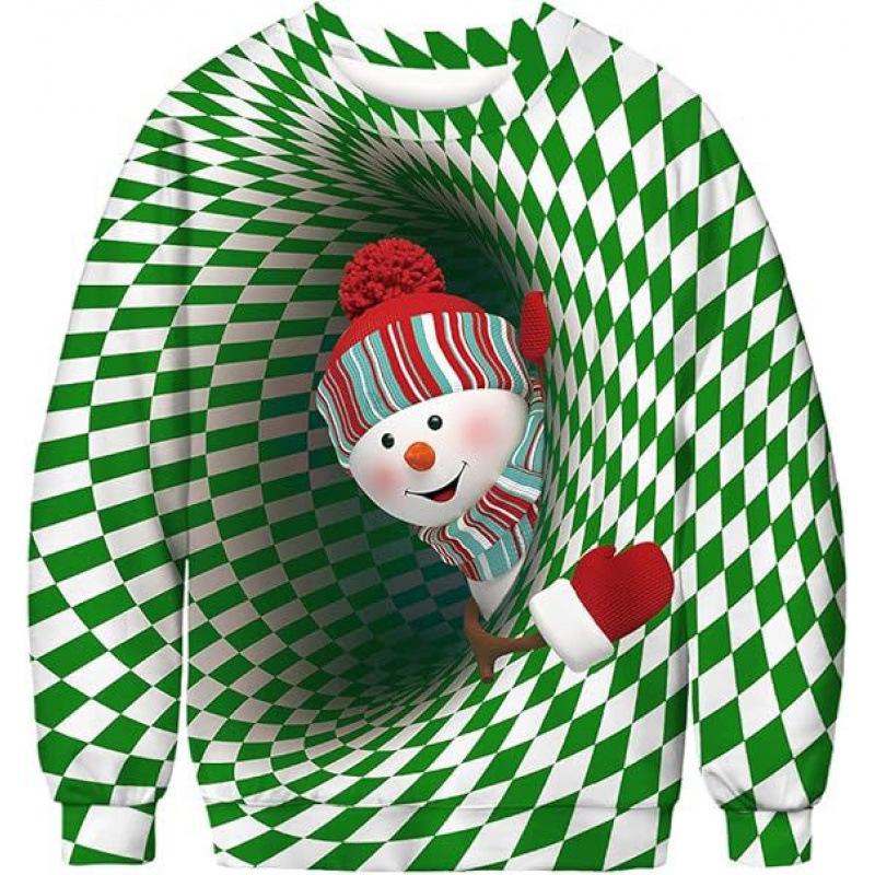 New Green Hair Monster Santa Claus 3D Digital Print Christmas Peripheral Round Neck Long Sleeved Women's Pullovers