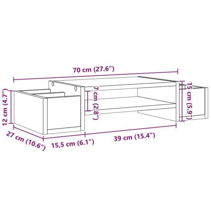 VidaXL Support de moniteur avec rangement gris béton bois d'ingénierie, support de moniteur pour bureau, étagère de 854682