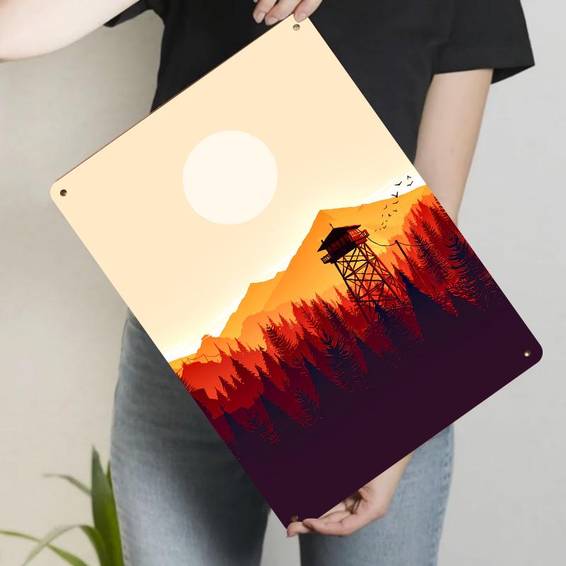 

Sunset Mountain Fire Lookout Tower Scenic Metal Wall Art Home Decor Living Room Study Room Hanging Decoration 20x30cm（7.8x11.8inch）