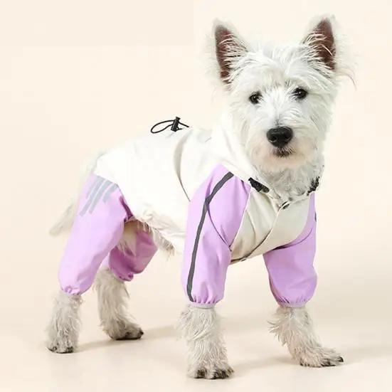 

Dog Raincoat Waterproof Puppy Onesie Hooded Pet Rain Jacket Full Costume Wrap Poncho Reflective Strips Small Medium Pet Clothes S фіолетовий