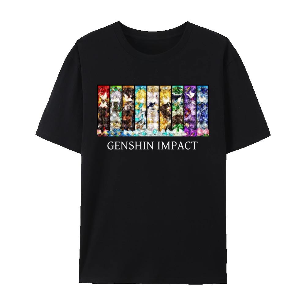 Хлопковая футболка унисекс с коротким рукавом и круглым вырезом Genshin Impact Archon Impact Impression S