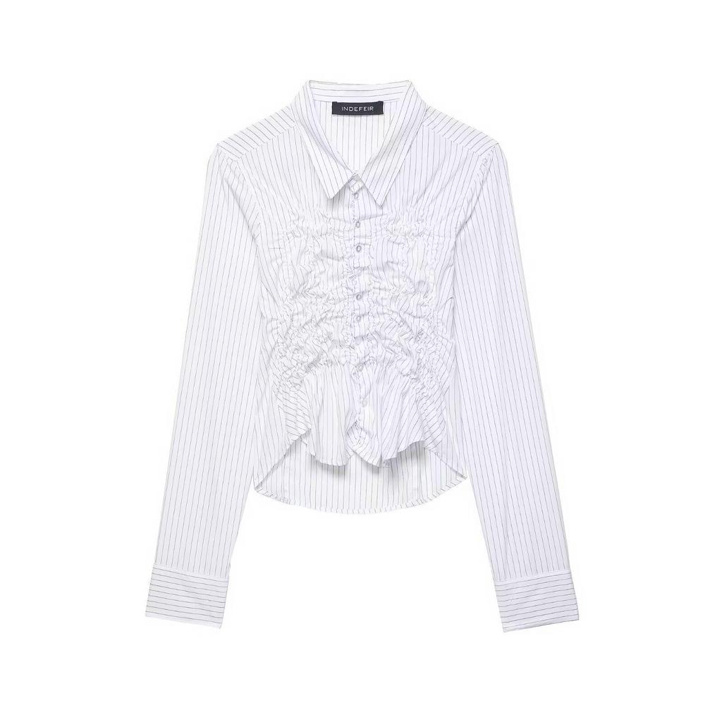 European Style 2026 Women's Elegant Stretch Pleated Poplin Shirt
