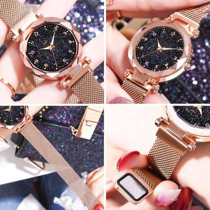 Orologio da Donna Cielo Stellato Quadrante Luminoso Chiusura Magnetica Orologio da Polso al Quarzo Moda Casual Orologio Bracciale