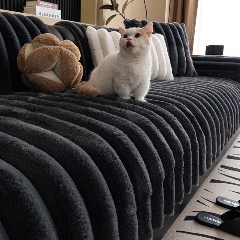 Winter Sofa Cover  New Thickened Non-Slip Seat Cushion Cream Wind High-Grade Cover Rabbit Plush Sofa Cushion