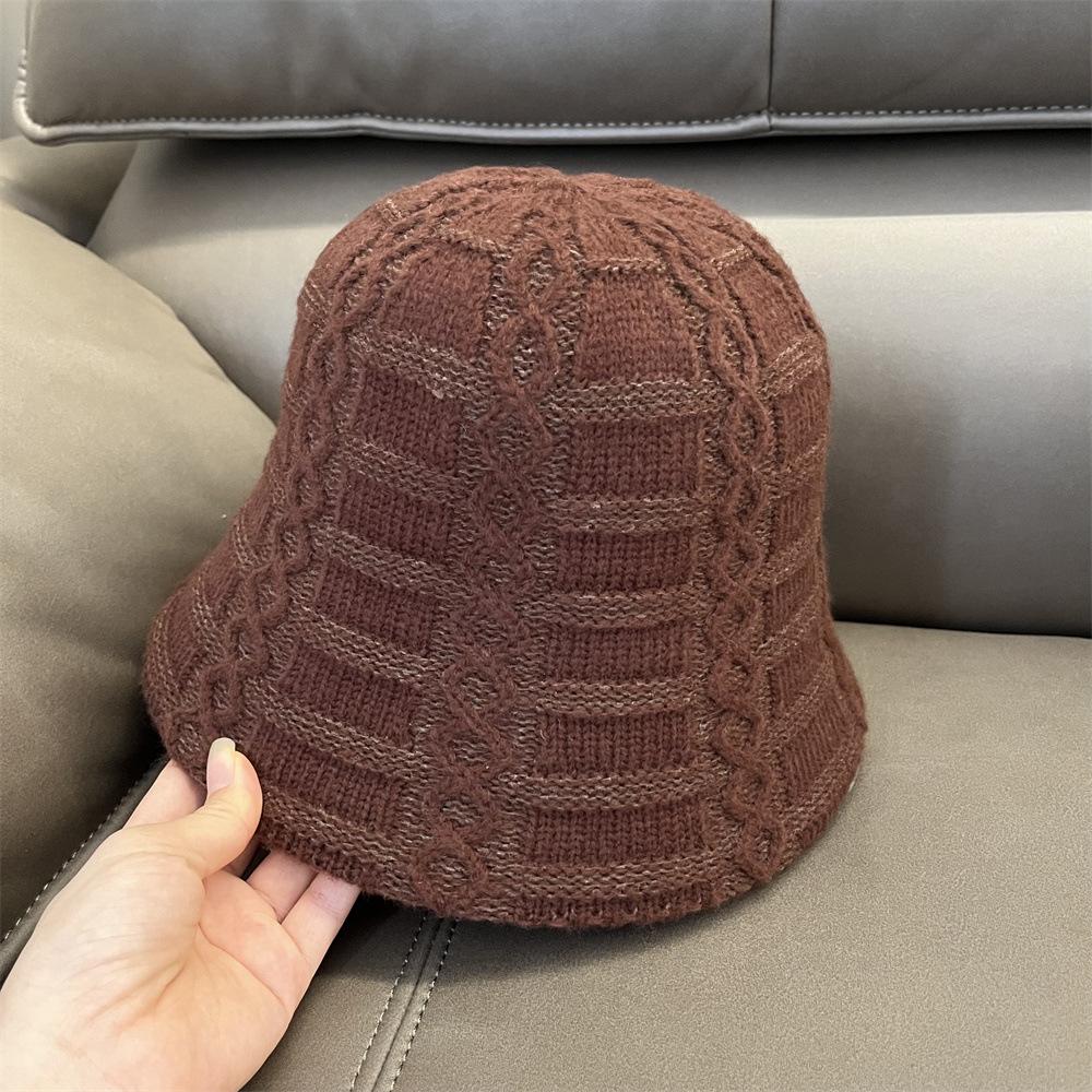Wool hat women's autumn and winter new handmade knitted bucket hat versatile warm face small bucket hat