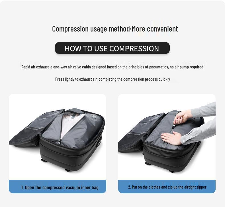 Expandable Large-Capacity Men's Travel Backpack with Vacuum Compression for Short Trips and Laptop Storage