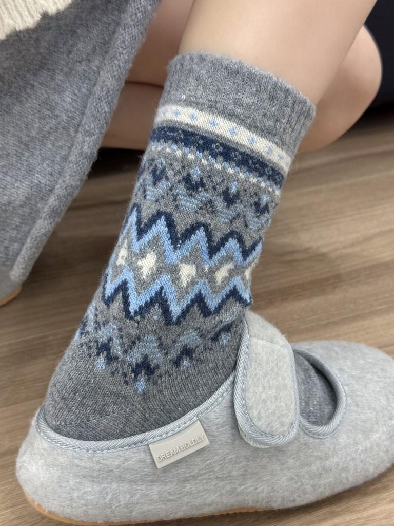Fleece Wool Socks Warm Fleece Thickened Upgraded Style Second-Generation Retro National Warm Mid-Tube