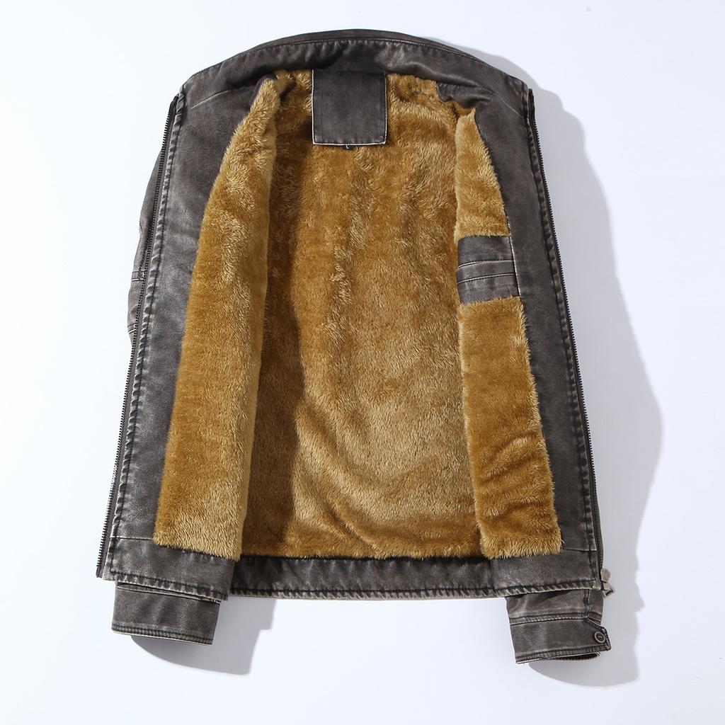 Chaqueta de Cuero Chaqueta de Cuero para Hombre Más Terciopelo Lavada Chaqueta de Cuero para Motocicleta