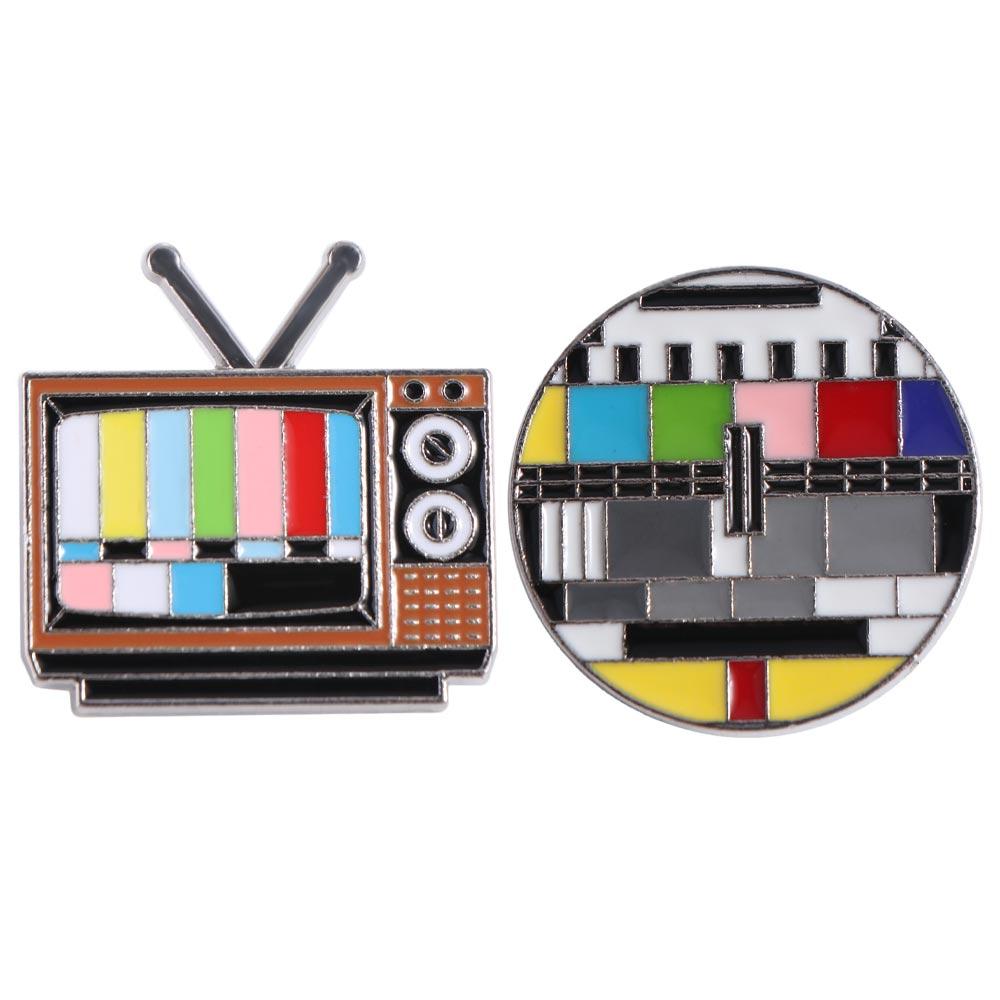 Retro Vintage TV Pin No Signal Television Brooches Fashion Antenna TV Pins  Jewelry