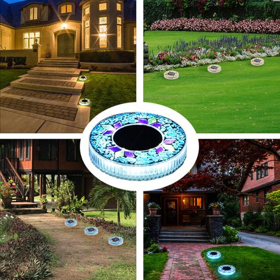 Solar Ground Light Outdoor Flat Solar Powered Disc Light IP68 Waterproof Pathway Light for Garden Yard Lawn Walkway Driveway Landscape Lighting