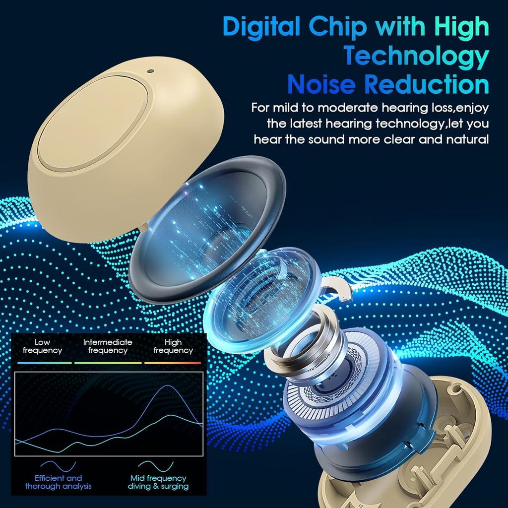 Hallókészülékek időseknek, újratölthető hallókészülék zajszűrővel, 16 csatornás OTC hallóerősítő hordozható kijelzős töltőtokkal