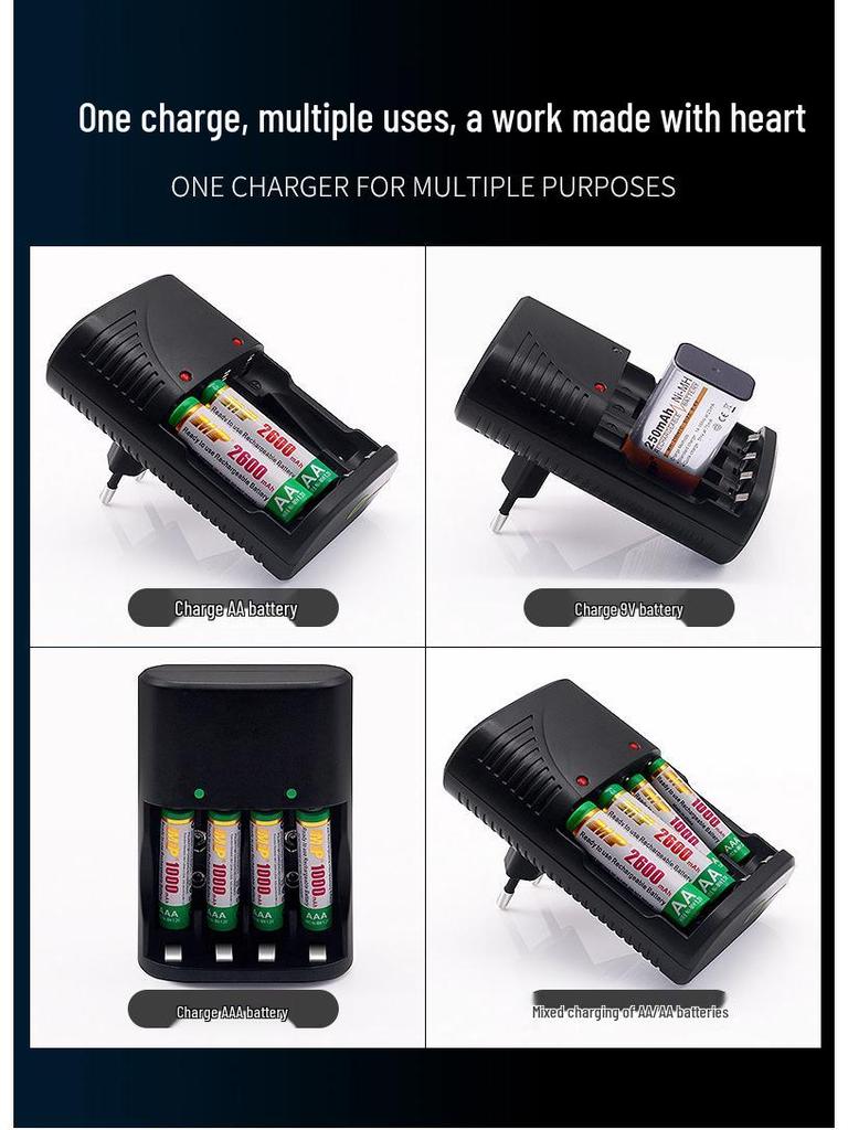 Universal Smart Rapid Charger for 5-9V Ni-MH Batteries with Auto Green Light