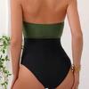 One Pieced Swimsuit for Women Breathable Swimwear Solid Color Contrasting Bathing Suit Beachwear Backless Design