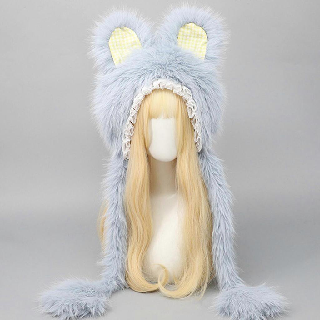 Lovely Rabbits Ear Hat for Teens Furry Plush Trapper Hat for Women Outdoor Headwear Camping Walking Coldproof Earflap Caps  Pink