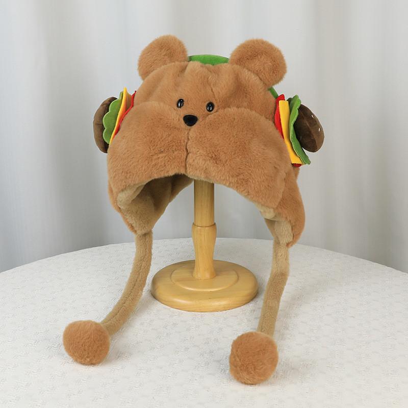 Winter Cozy Plush Beanie With Bear Pattern And Design For Girls