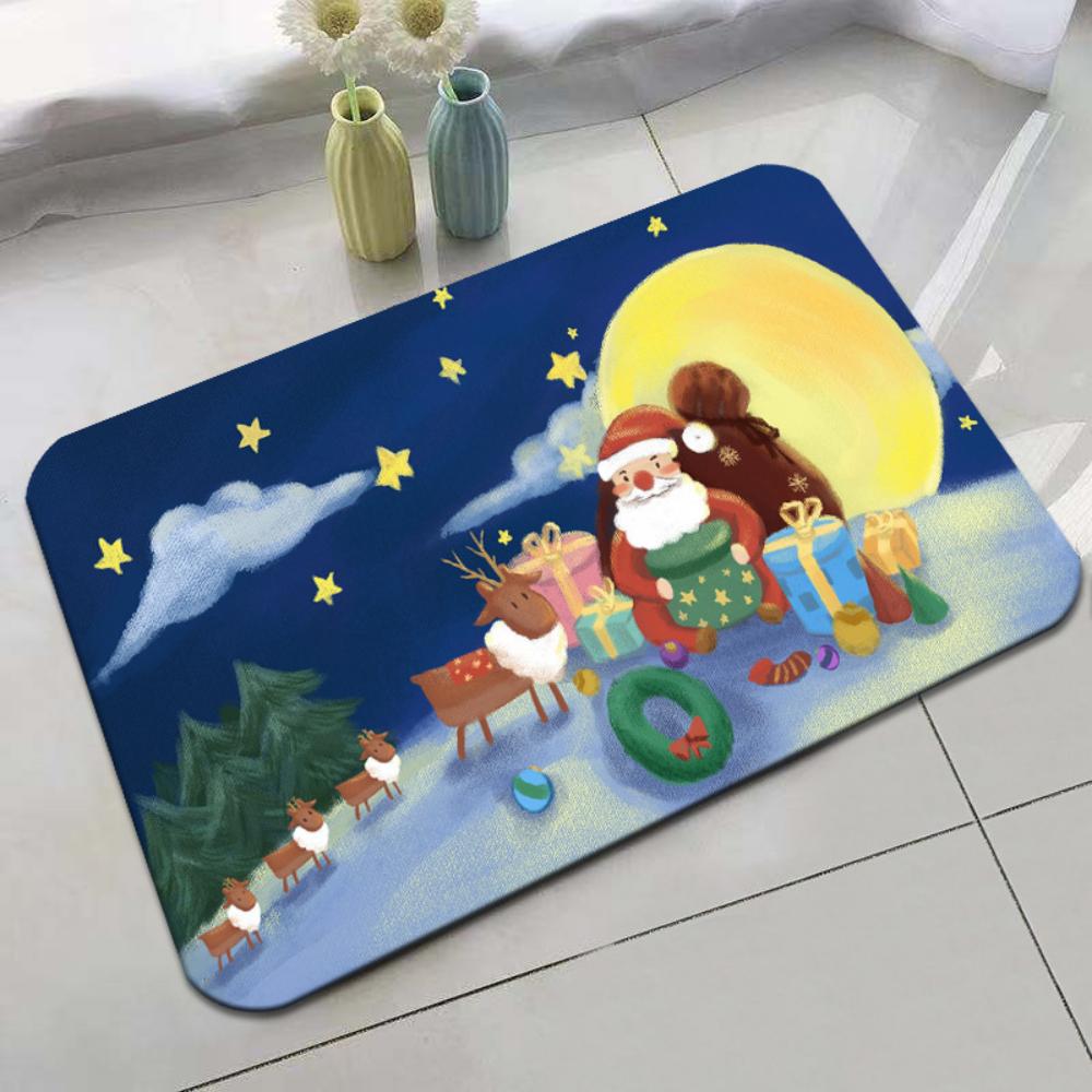 1pcs Christmas Snowman Door Mat Christmas Reindeer Welcome Rug Living Room Bedroom Foot Mat Outdoor Indoor Festival Decor Gift