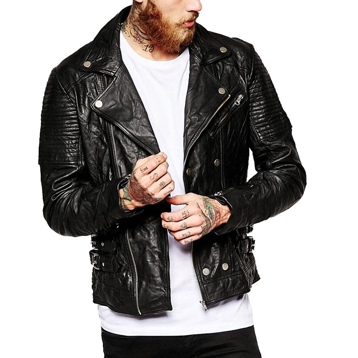 

SkinOutfit Men s Genuine Lambskin Black Leather Jacket Stylish Motorcycle Bomber Biker Outerwear MJ 201 XL чорний