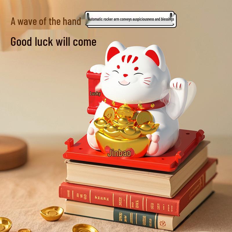 Solar Mini Waving Cat Model - Automatic Shaking Hand Ornament for Office, Desk, Car, or Gift