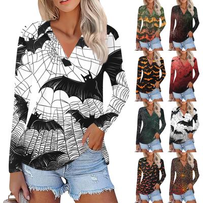 Women's Summer Fashion Casual  Printed V-Neck Long Sleeve Shirt Top