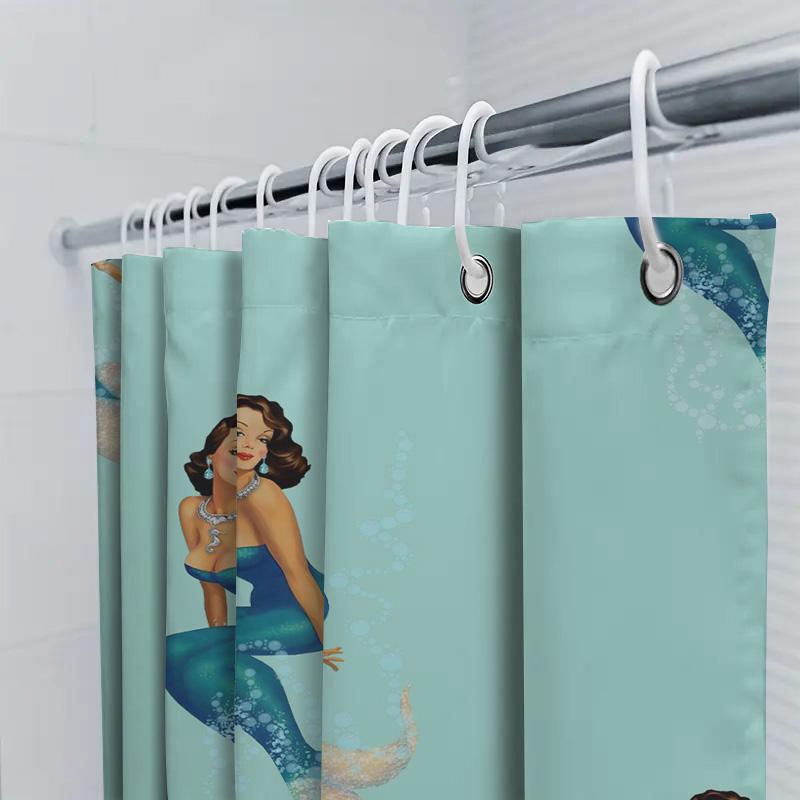Blue Mermaid Shower Curtain With Elegant Woman Design Modern Bathroom Decor For Home Decoration