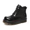 Platform Men's Retro Motorcycle Boots Round Toe Thick Genuine Leather Boots British Style Chunky Platform Lace Up Short Booties